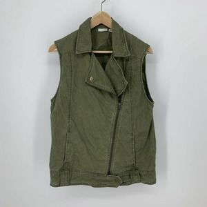 BP Womens XS Olive Green Asymmetrical Zip Up Denim Jean Vest Cotton Moto Utility